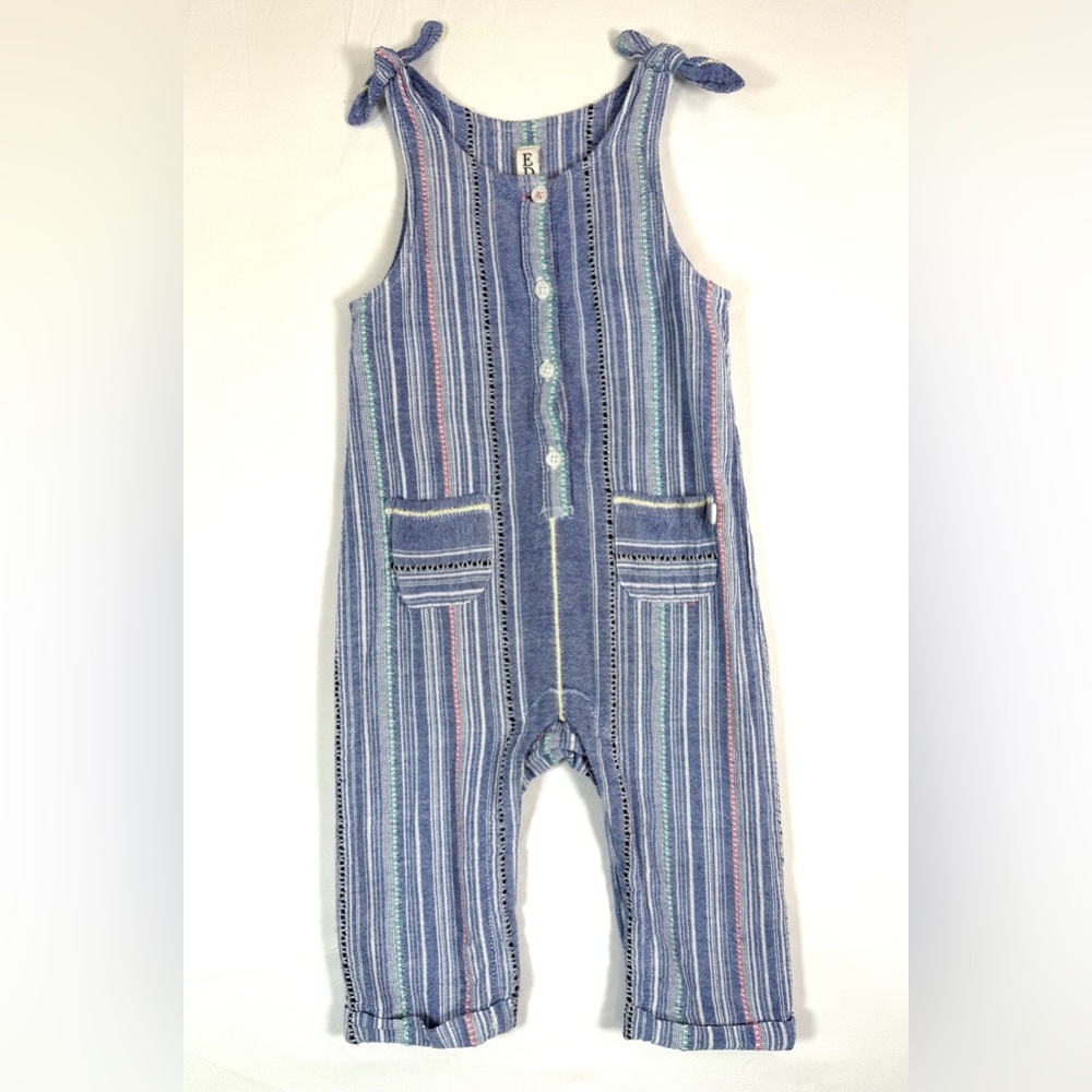 ED Baby Romper Size 12 Months Striped Cotton Jumpsuit Tie Shoulder One Piece‎